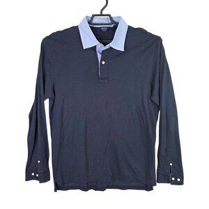 Mens Lincs Blue Collard Shirt 1/4 Button Long Sleeve 100% Cotton Size L